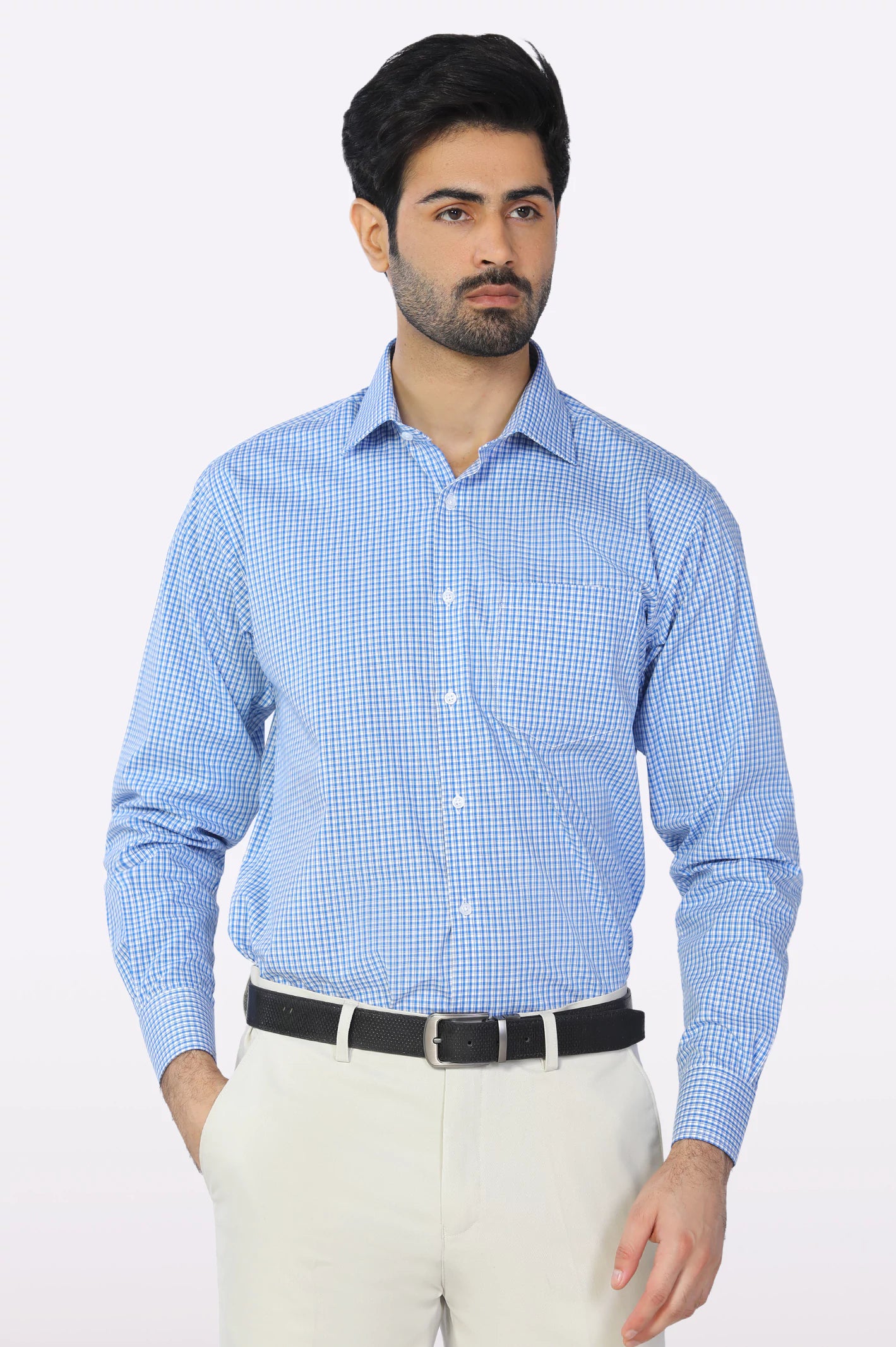 Blue Mini Check Formal Shirt From Diners