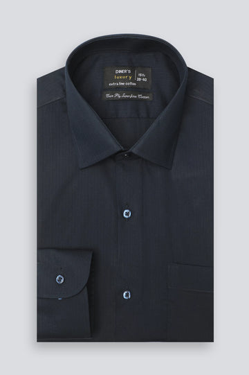 Navy Blue Stripe Textured Formal Shirt