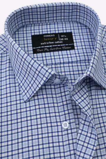 Blue Mini-Check Formal Shirt