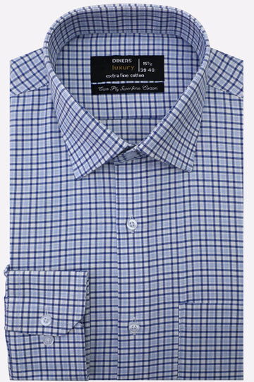 Blue Mini-Check Formal Shirt