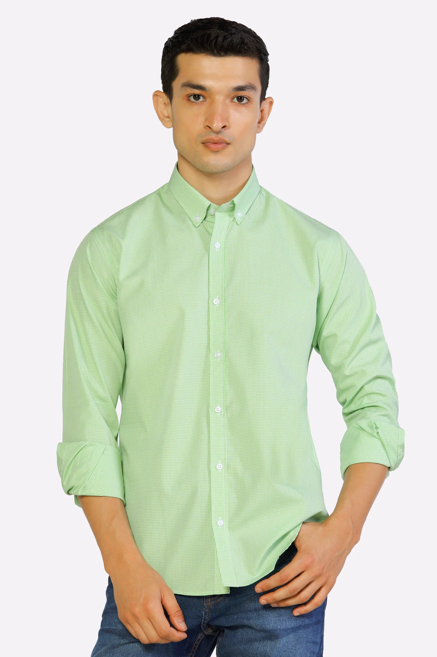 Light Green Mini Check Casual Shirt