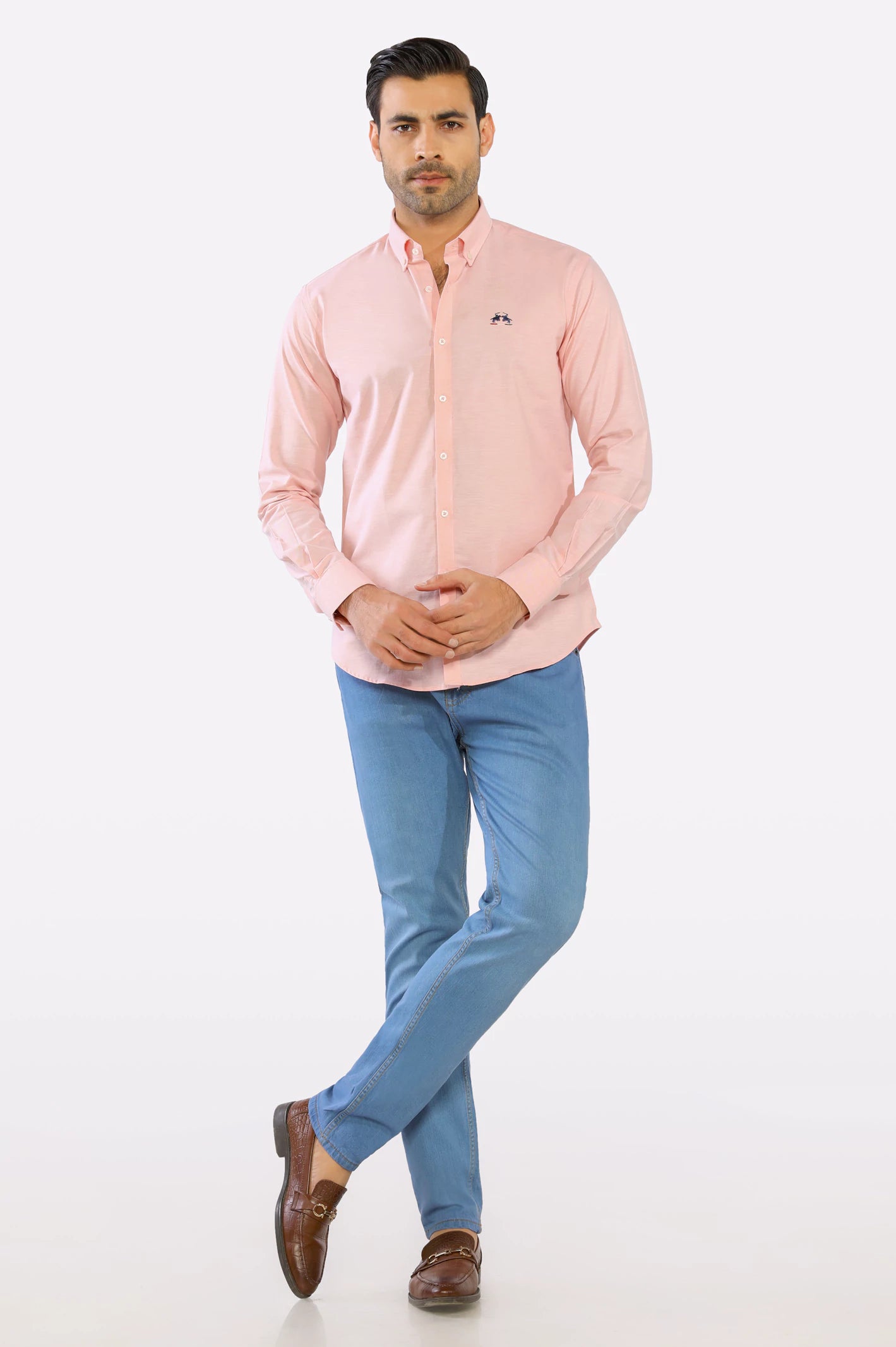 Peach Textured Casual Shirt for Mens