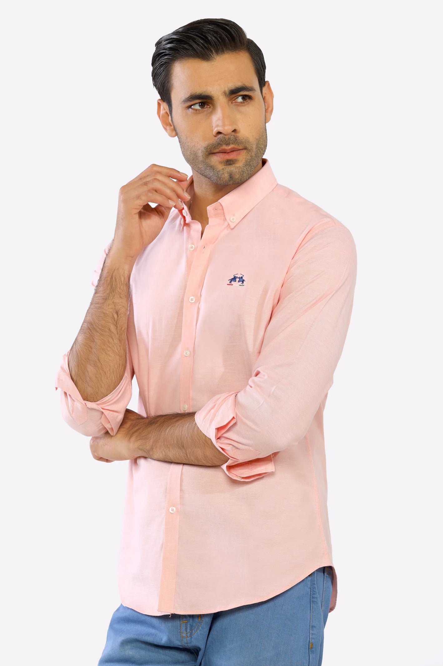 Mens Peach Textured Casual Shirt
