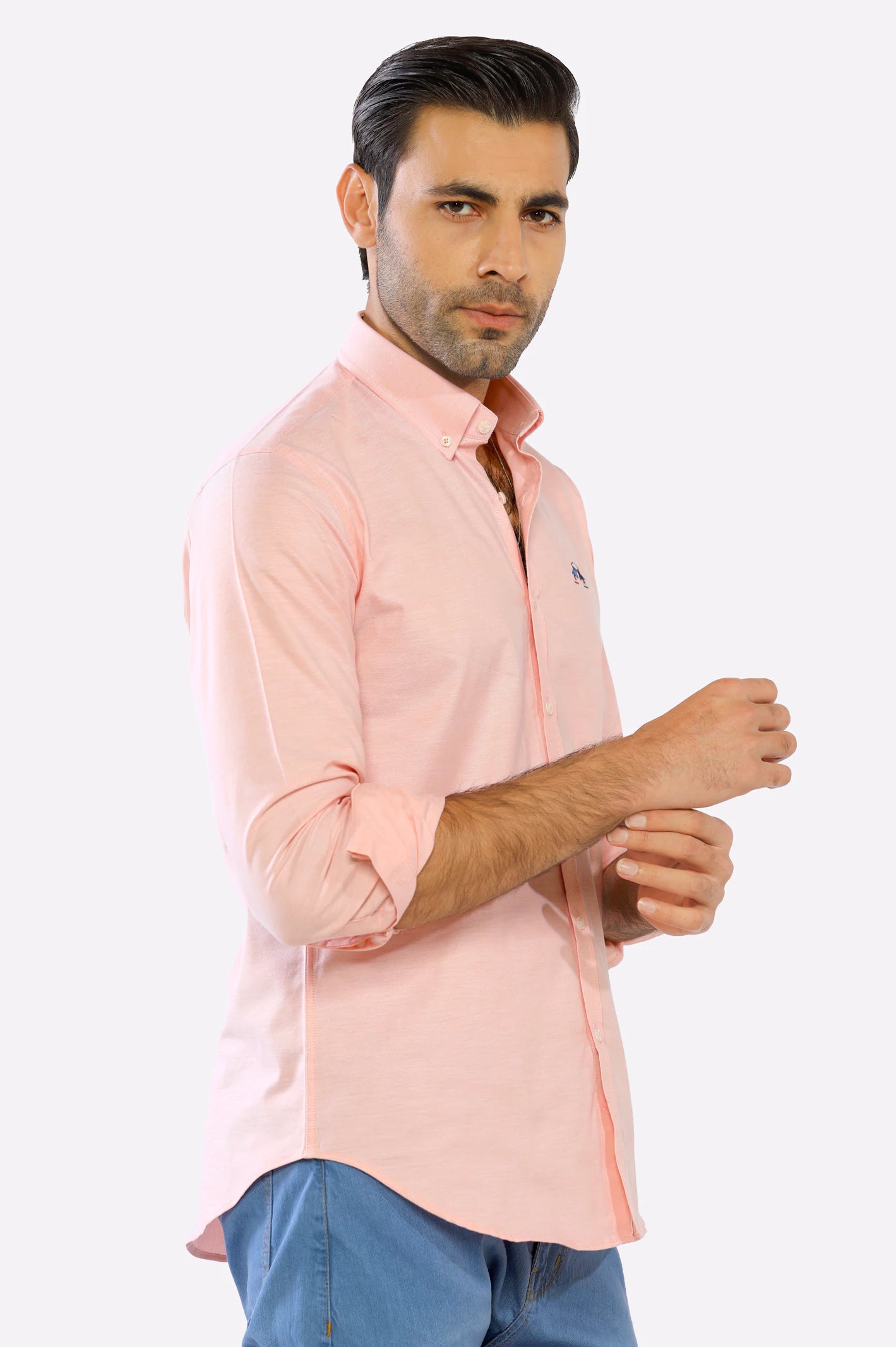 Mens Peach Textured Casual Shirt for Diners