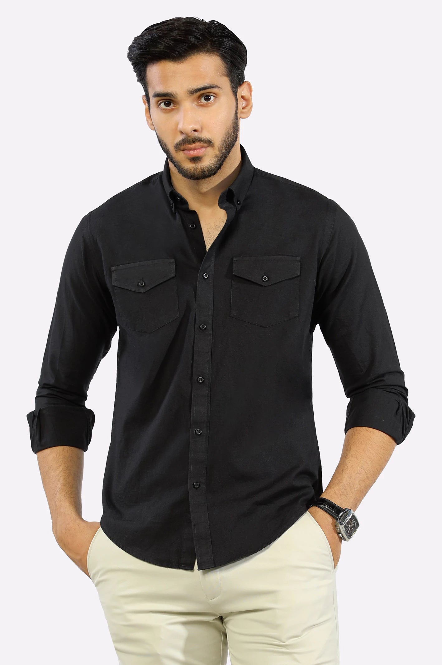 Plain black casual shirt outlet