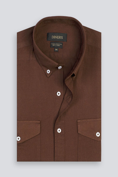 Mens Brown Plain Casual Shirt Mens Brown Plain Casual Shirt