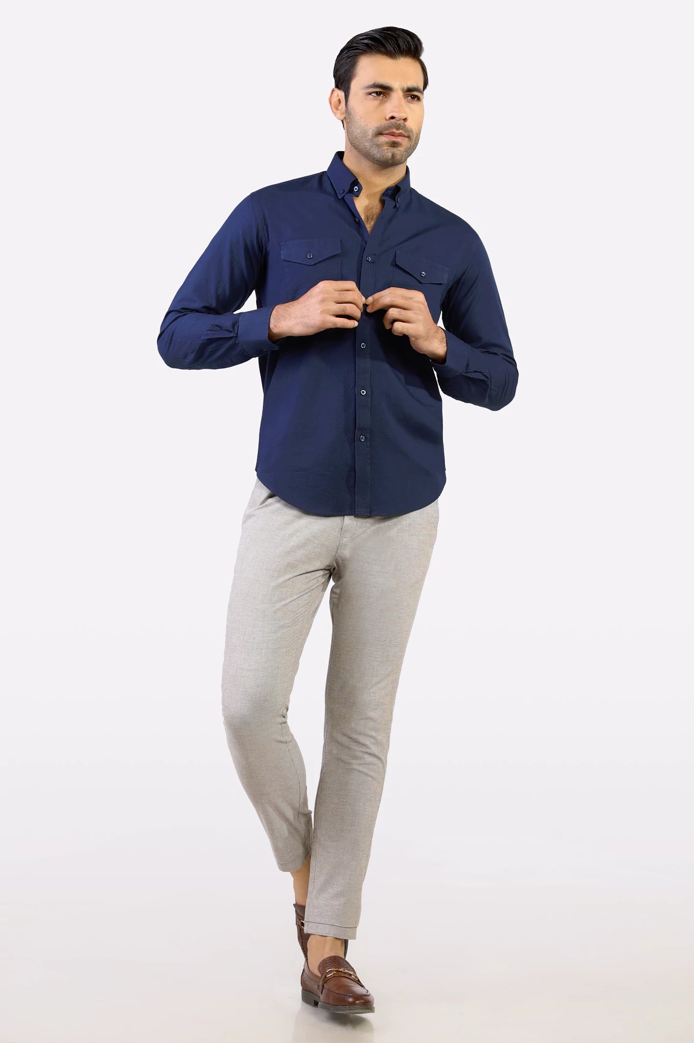 Navy Blue Plain Casual Shirt for Men