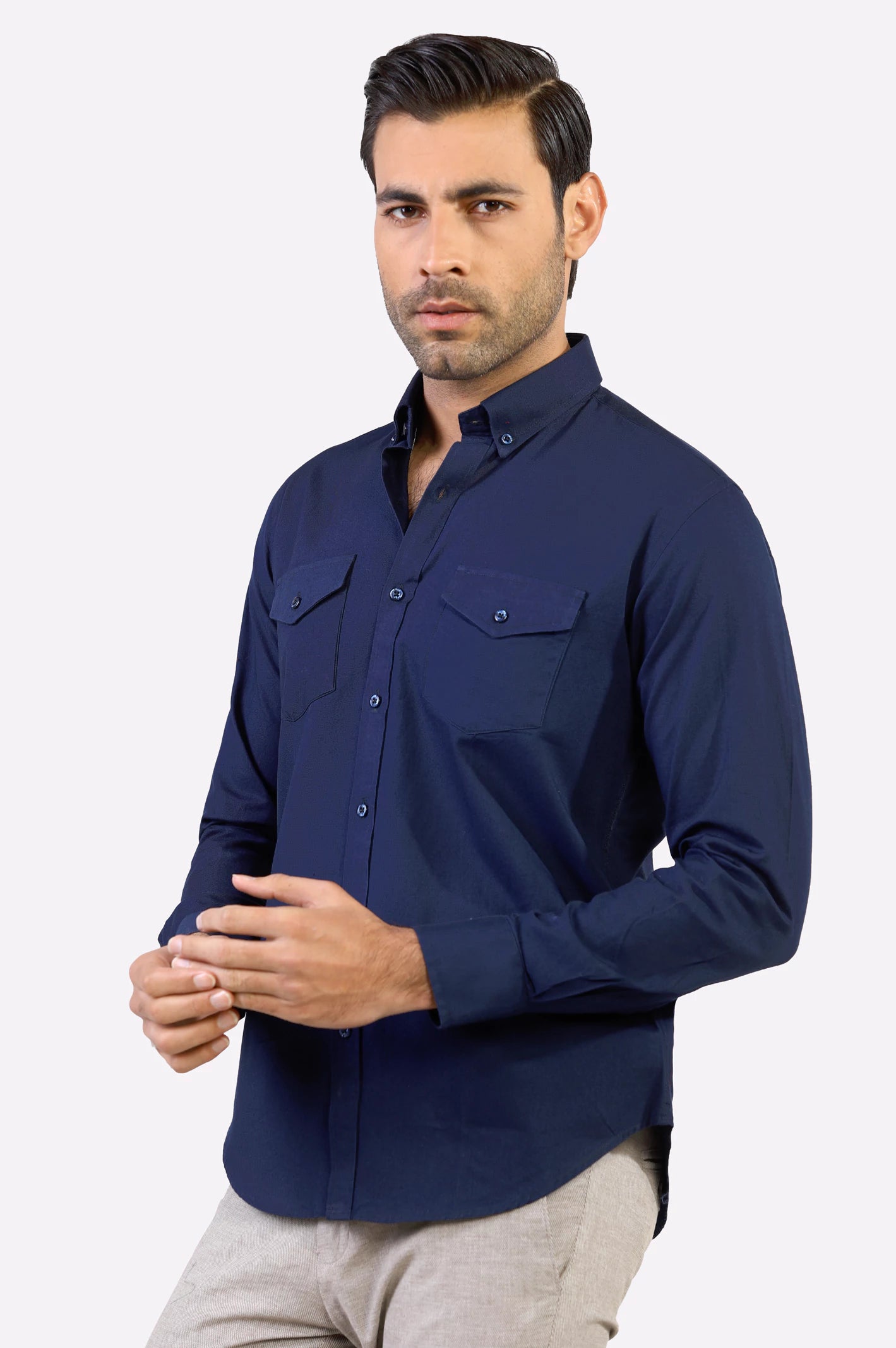 Navy Blue Plain Casual Shirt