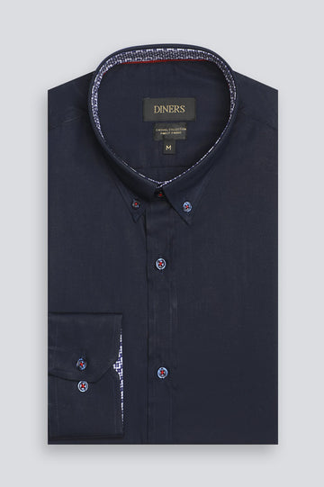 Navy Blue Plain Casual Shirt