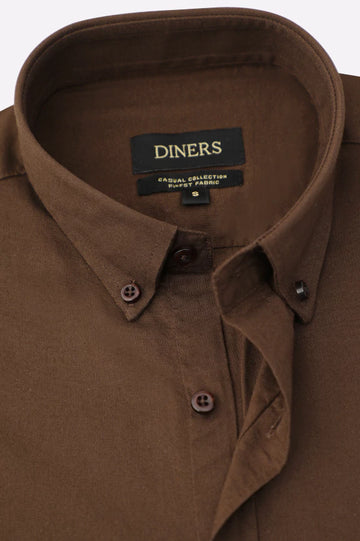 Brown Self Textured Casual Shirt