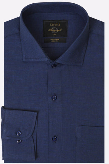Blue Self Textured Formal Autograph Shirt