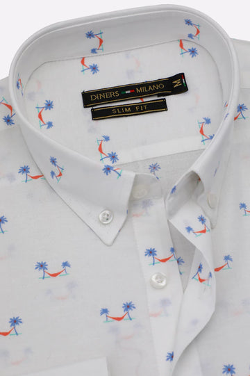 White Printed Casual Shirt