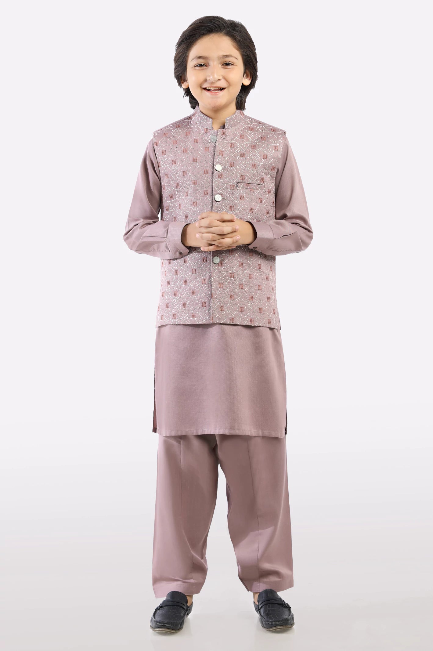 Light Purple Boys Kurta Shalwar With Waistcoat