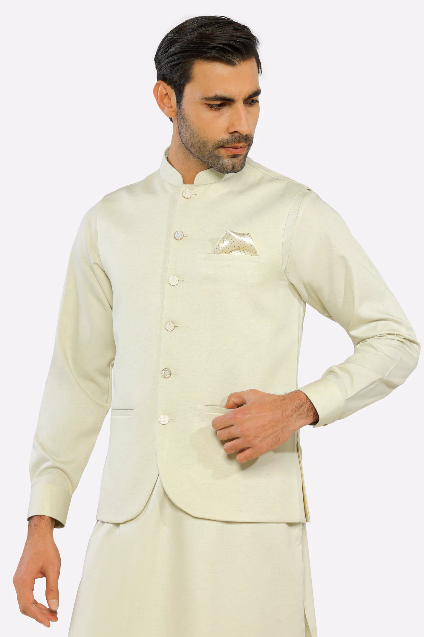 Cream Shalwar Kameez with Waistcoat