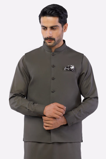 Dark Brown Shalwar Kameez with Waistcoat
