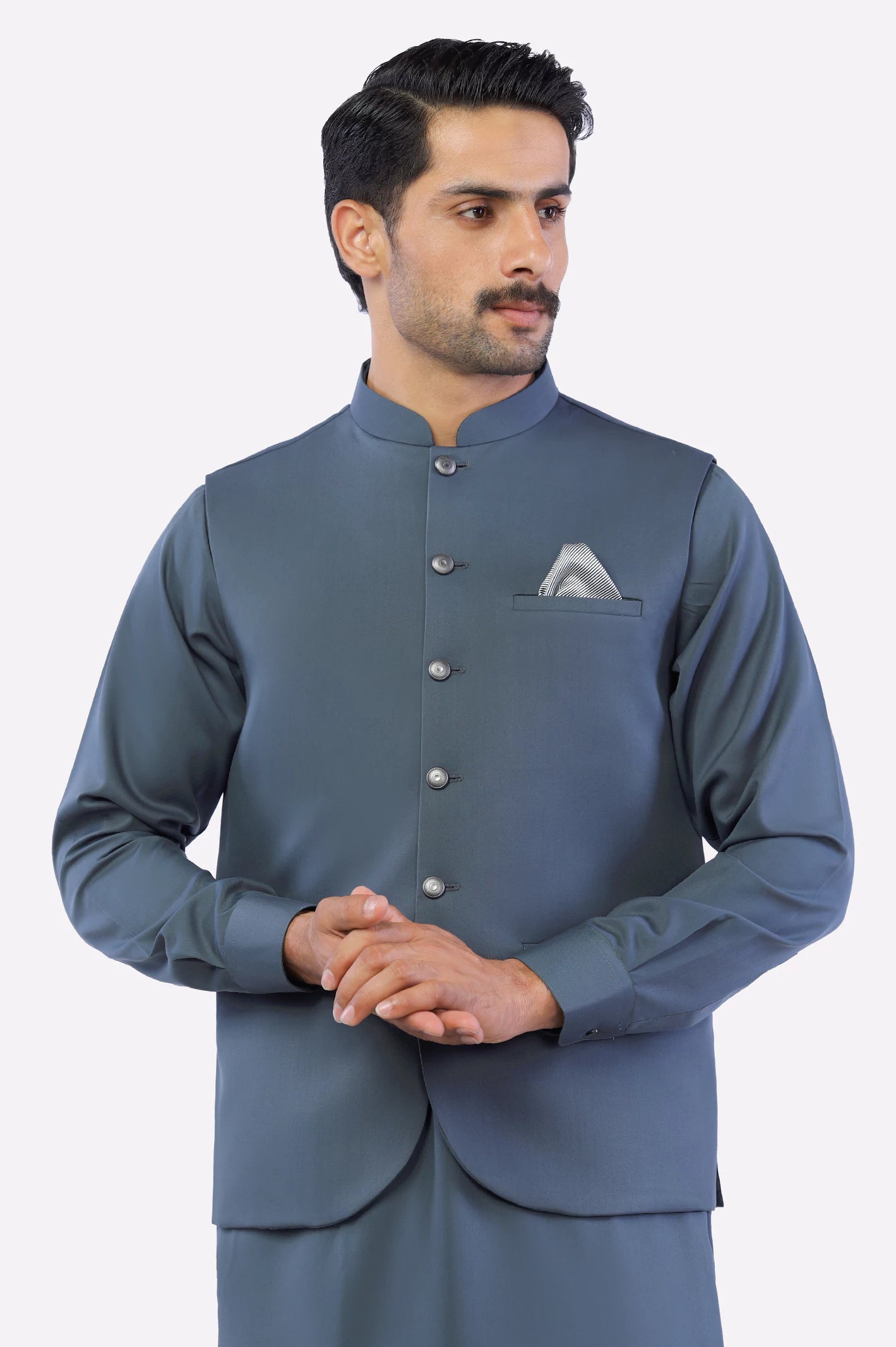 Shalwar Suit Dark Gray Shalwar Kameez With Waistcoat Dark Grey