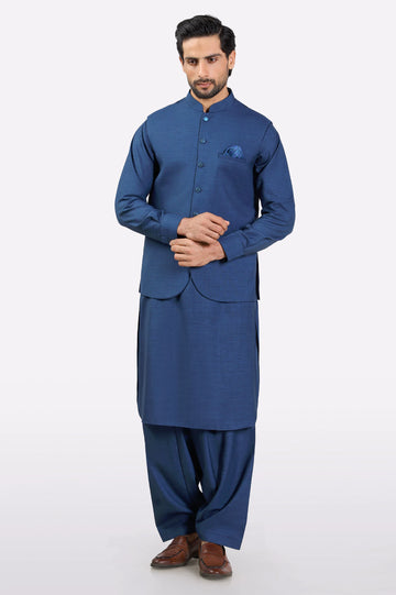 Dark Blue Shalwar Kameez with Waistcoat