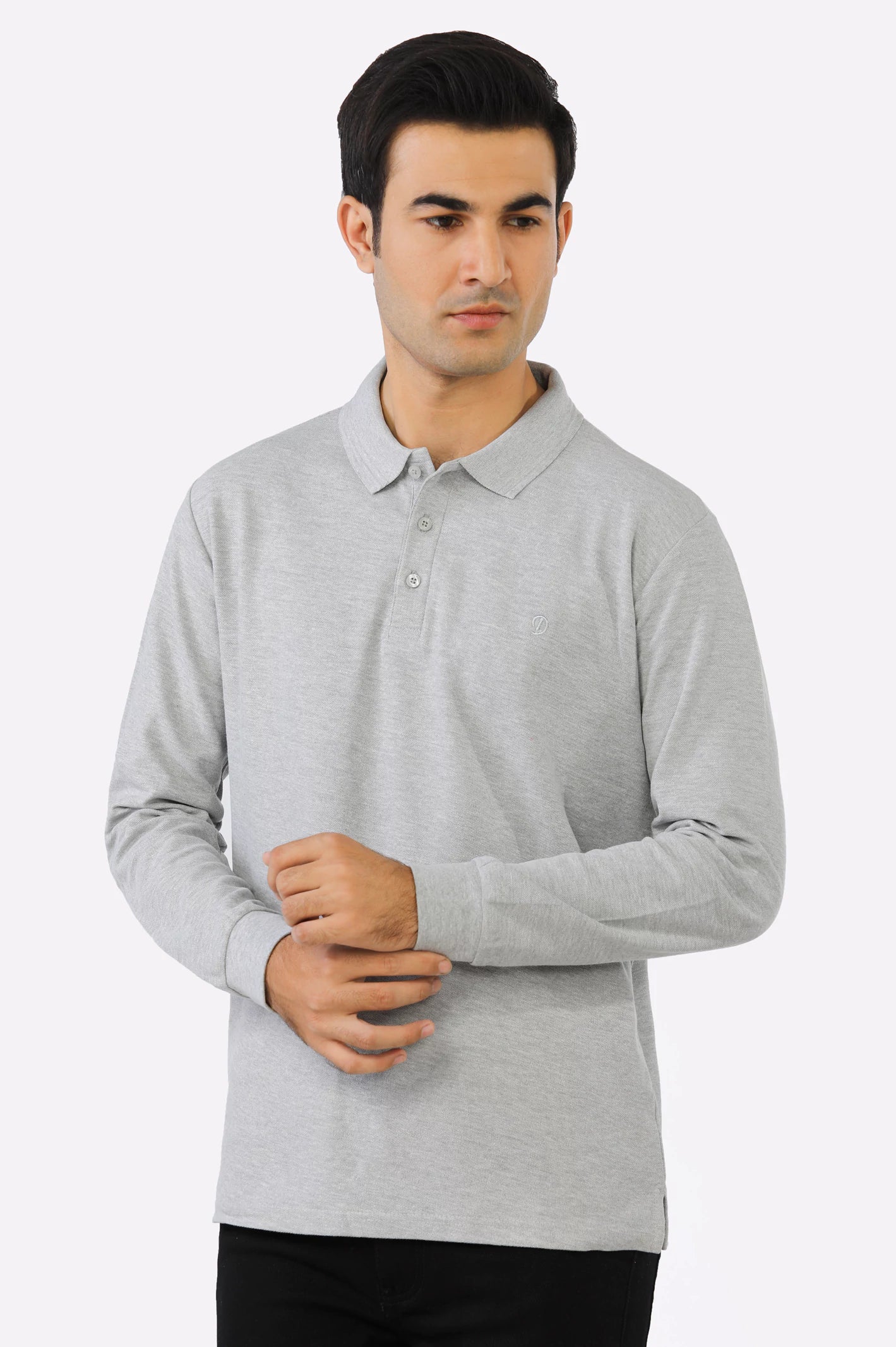 Heather Grey Long Sleeves Polo