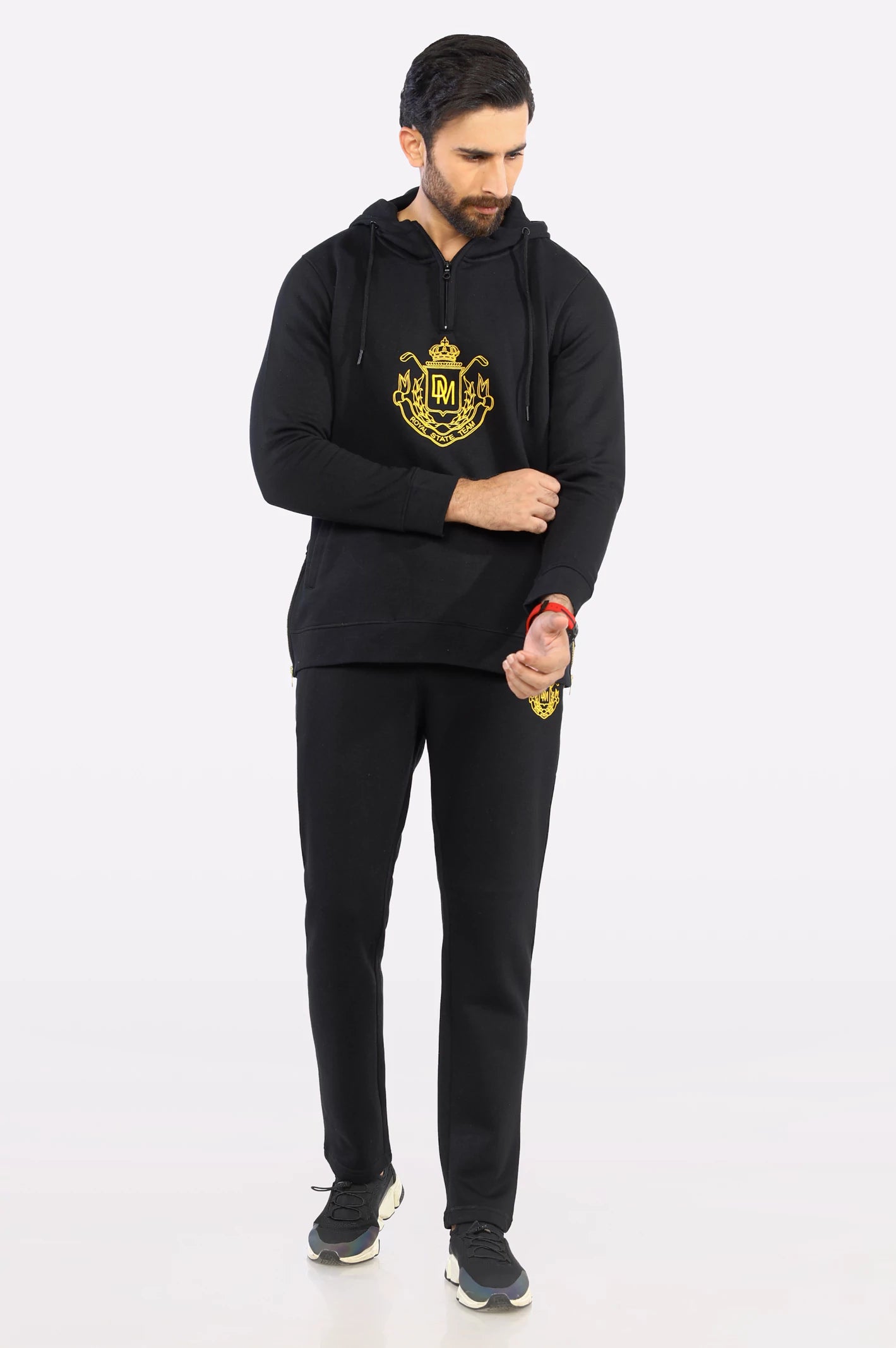Black Embroidered Hoodie for Mens