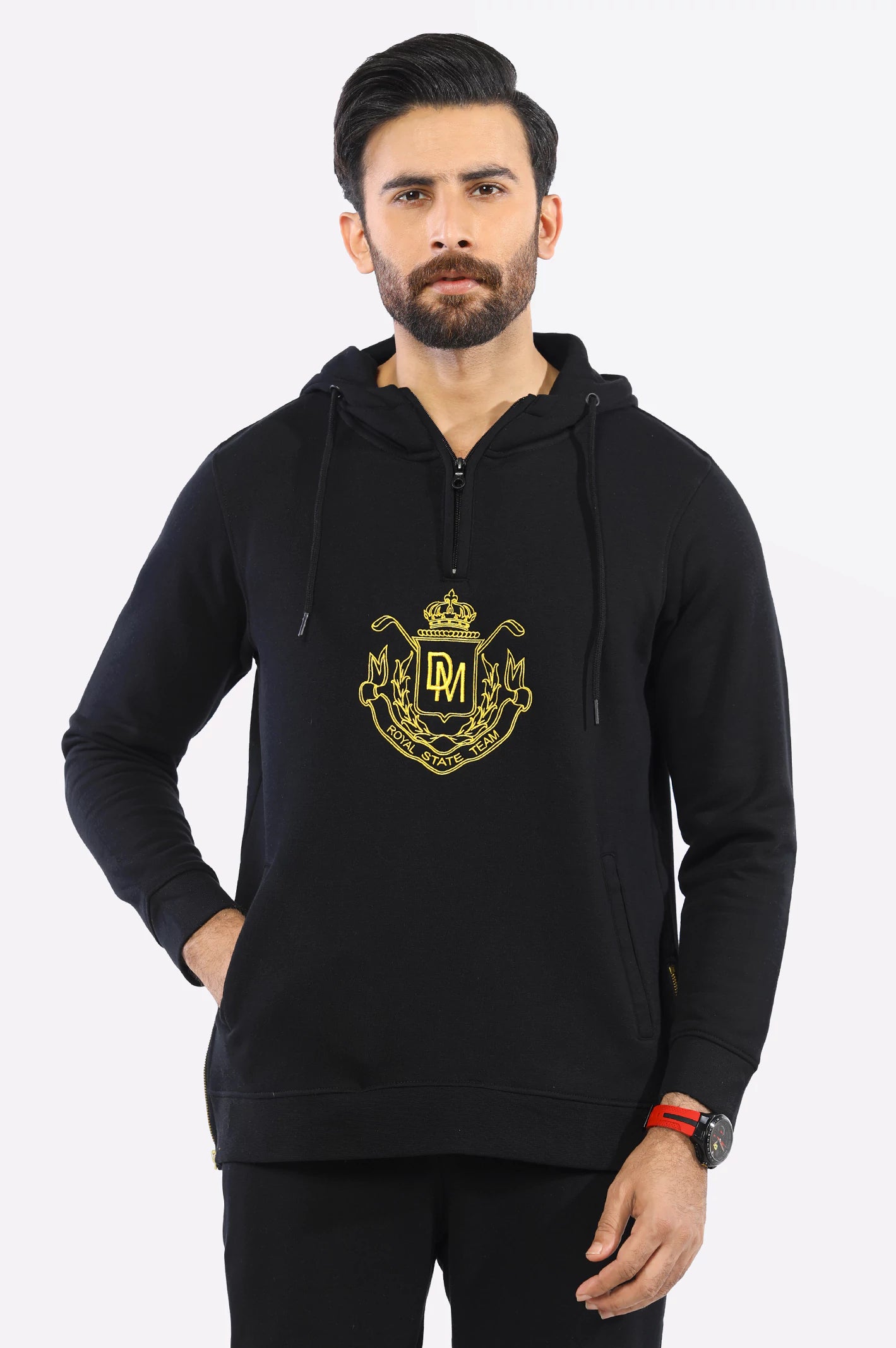 Black Embroidered Pullover Hoodie