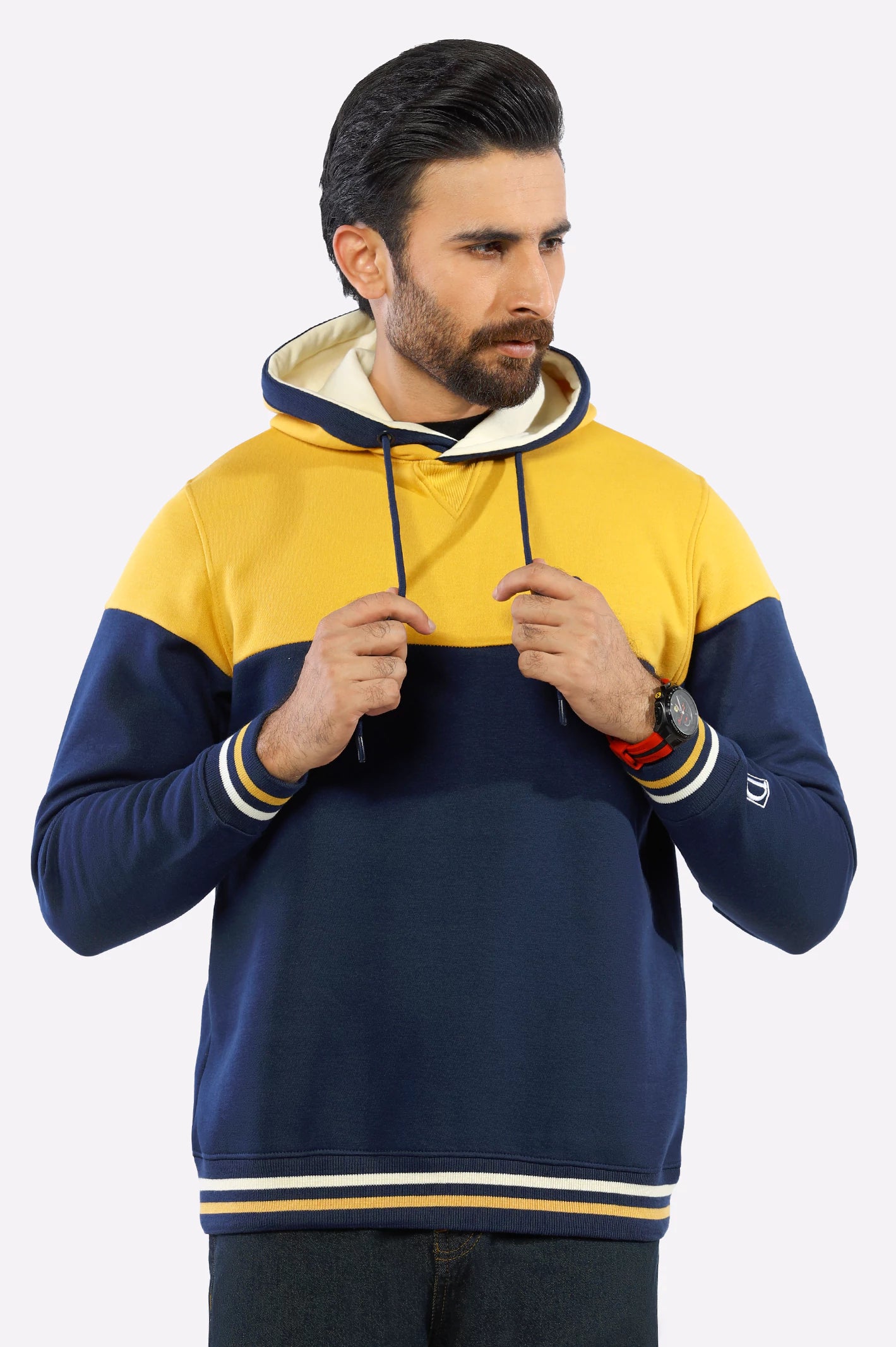 Navy Blue Color Block Pullover Hoodie – Diners Pakistan
