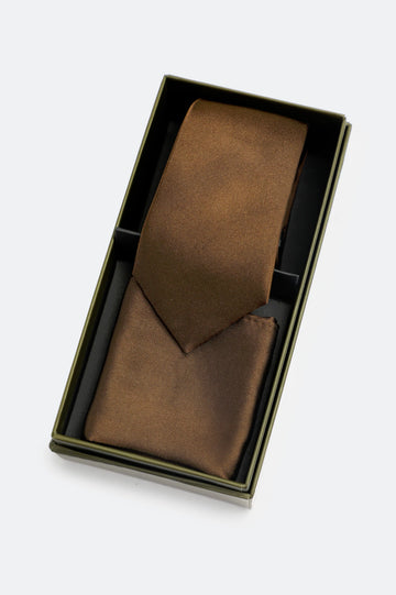 Brown Tie With Pocket Square