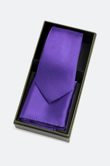 Purple Tie With Pocket Square