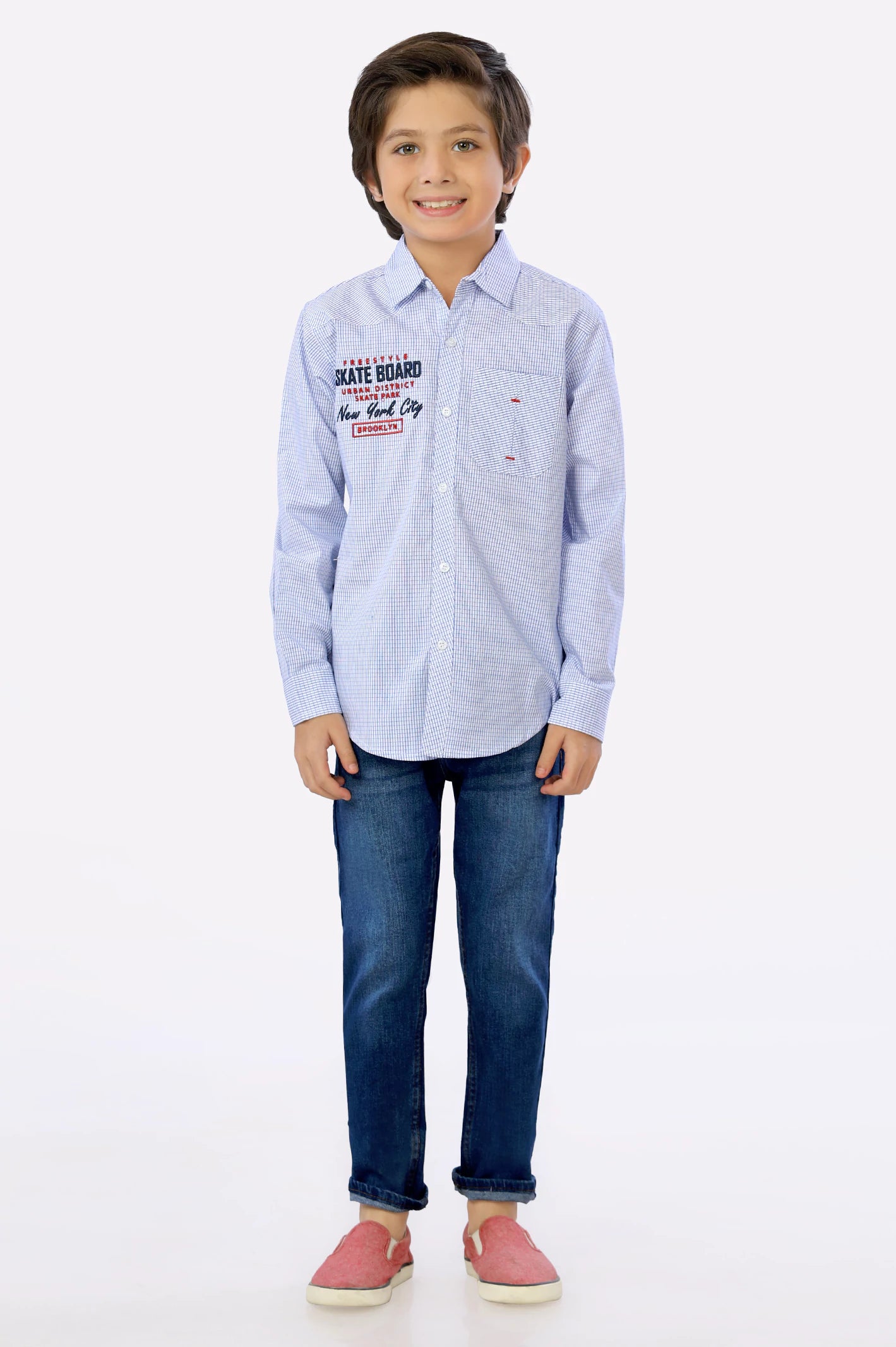 Blue Mini-Check Boys Shirt From Diners
