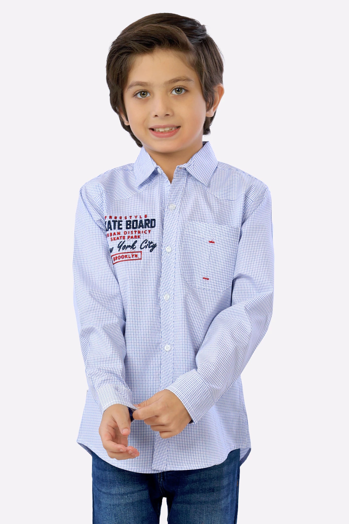 Blue Mini-Check Boys Shirt From Diners