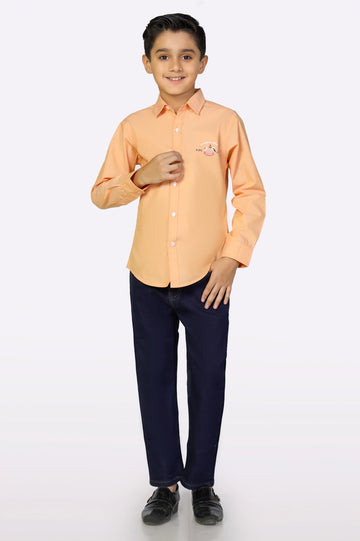 Peach Graphic Printed Boys Shirt