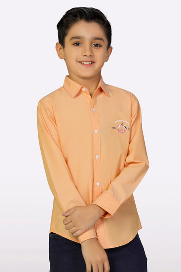 Peach Graphic Printed Boys Shirt