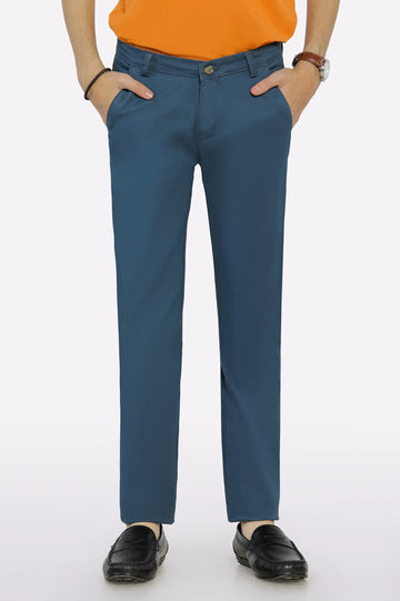 Turquoise Cotton Chinos For Boys