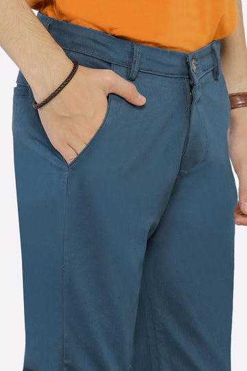 Turquoise Cotton Chinos For Boys