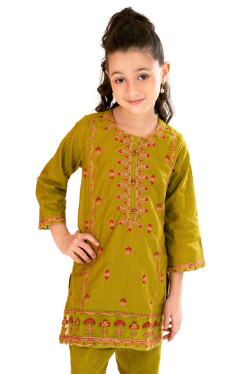 Olive Embroidered Girls 2PC
