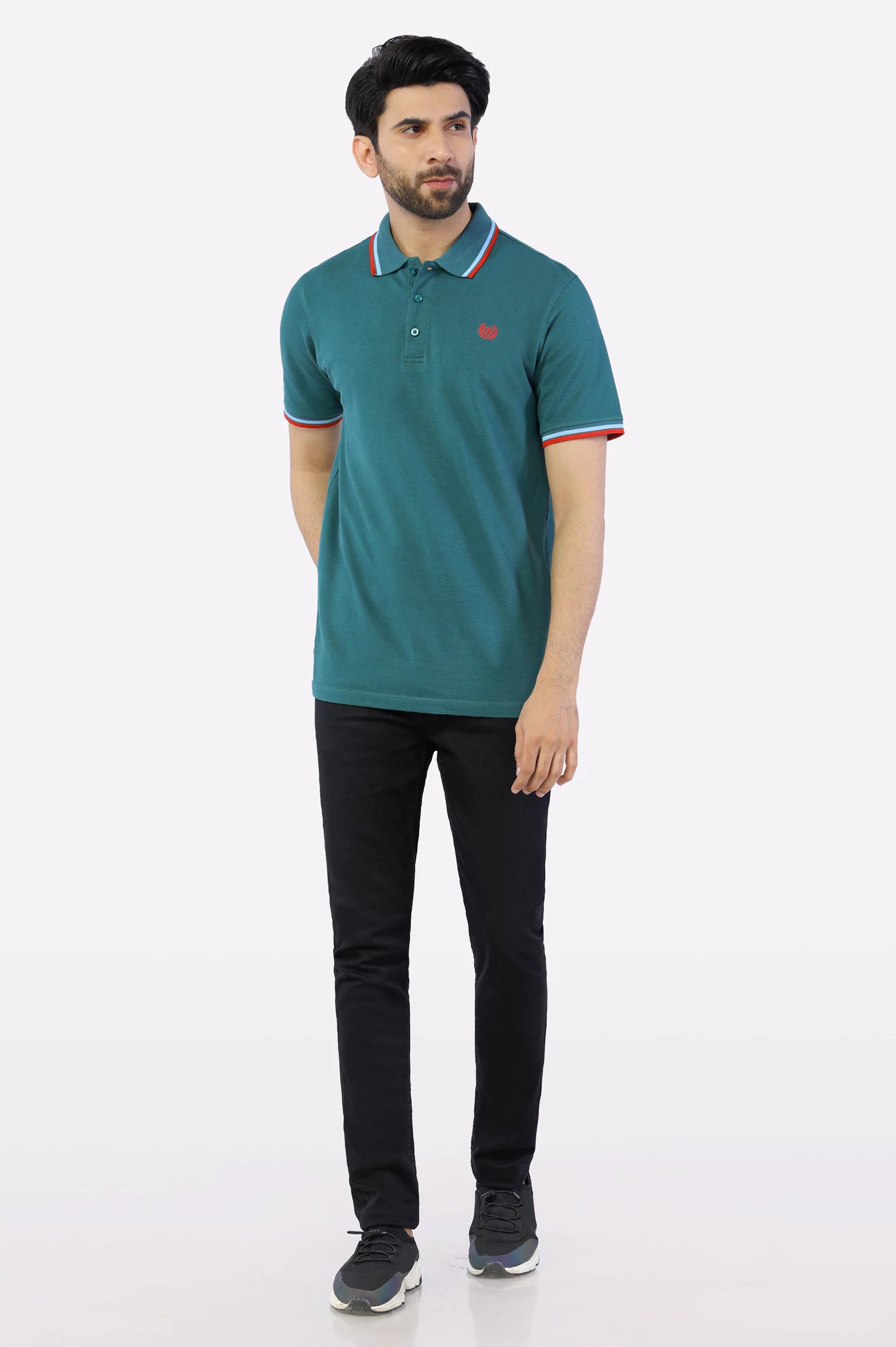 Green Jacquard Collar Polo From Diners
