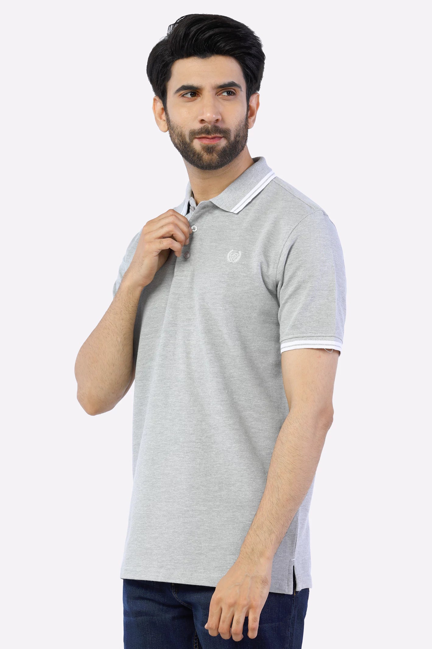 Heather Grey Jacquard Collar Polo From Diners