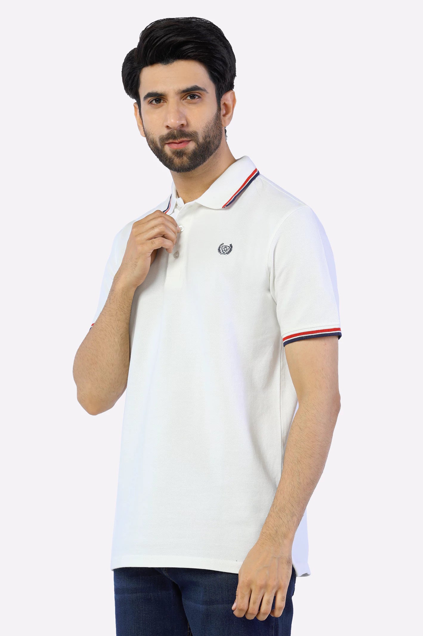 White Jacquard Collar Polo From Diners