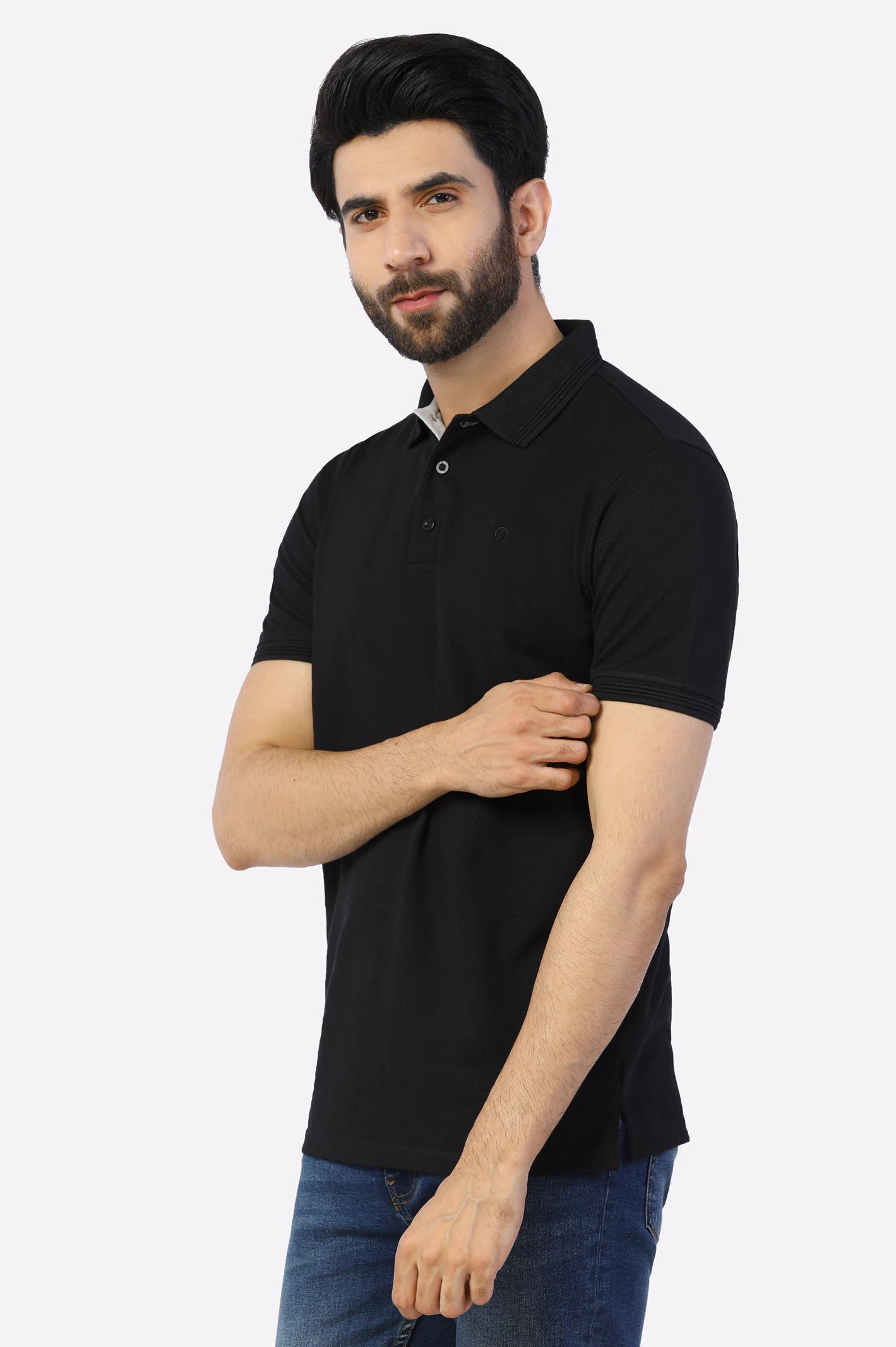 Black Jacquard Collar Polo From Diners