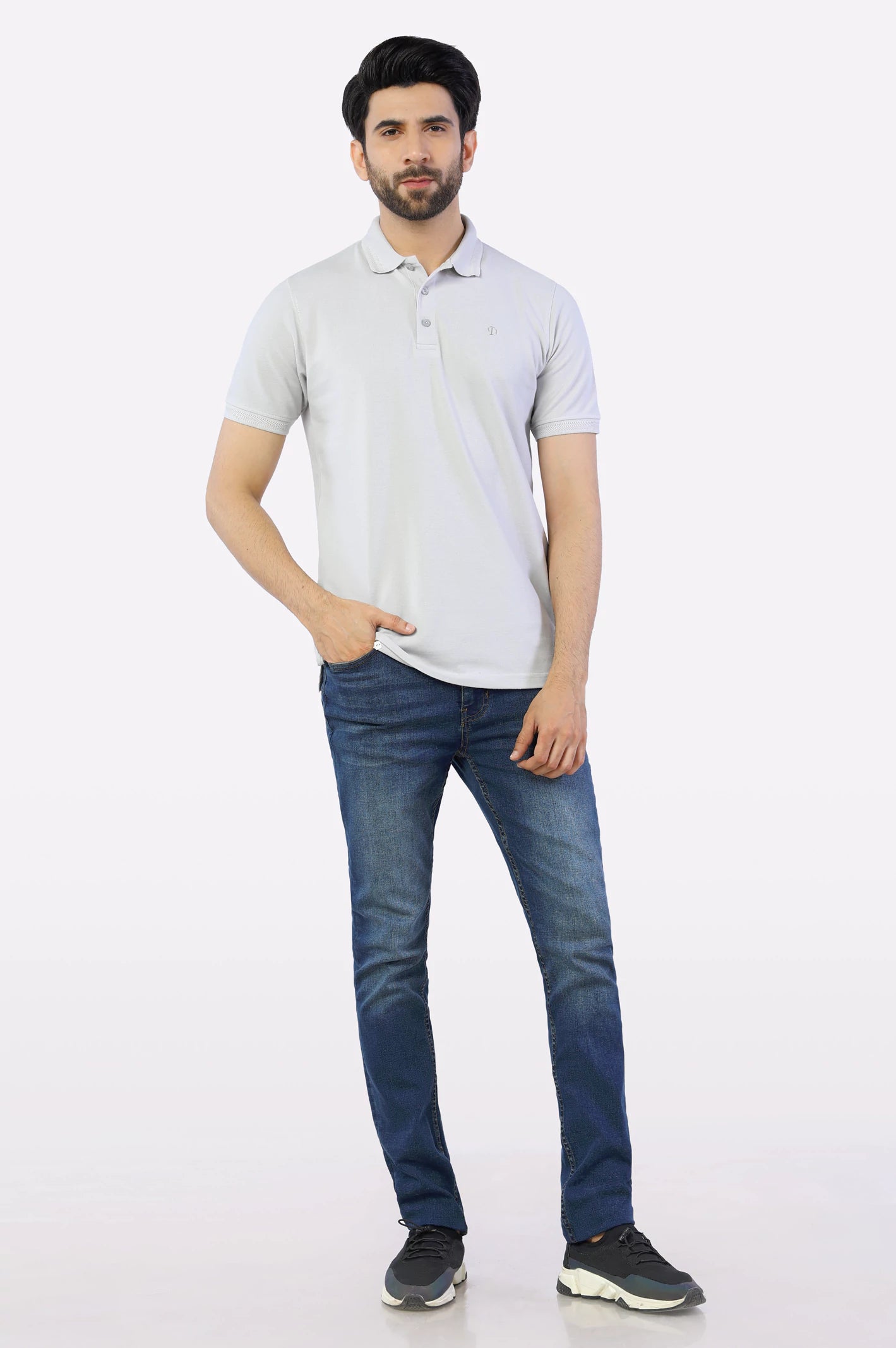 Light Grey Jacquard Collar Polo From Diners