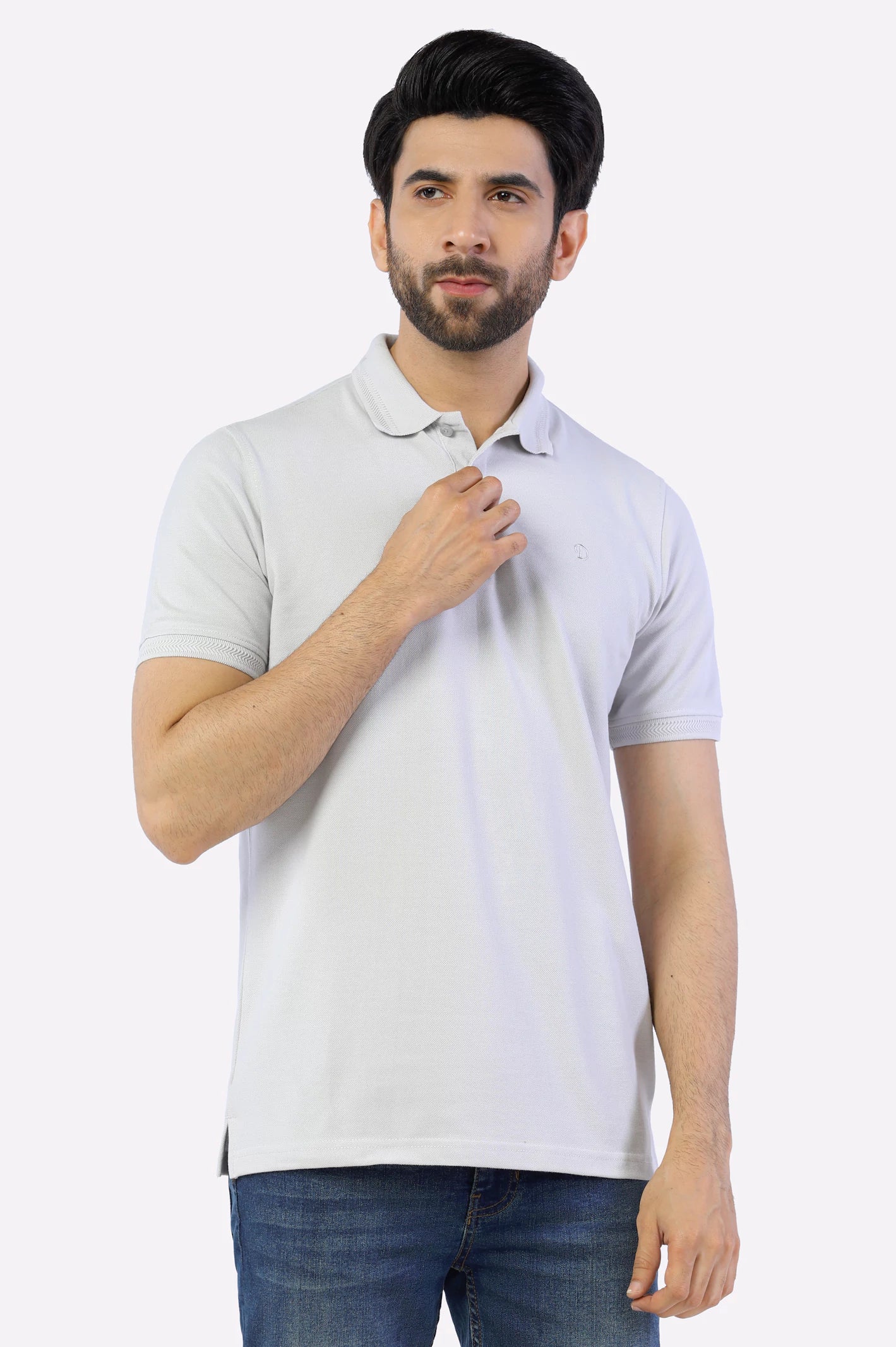 Light Grey Jacquard Collar Polo From Diners