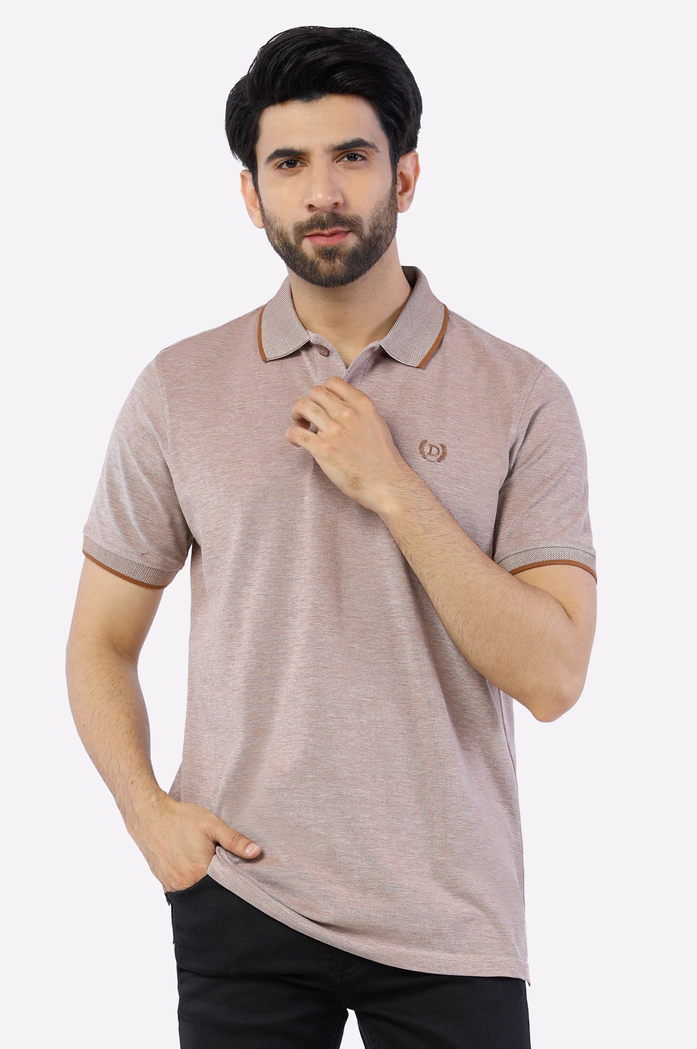 Brown Jacquard Collar Polo From Diners