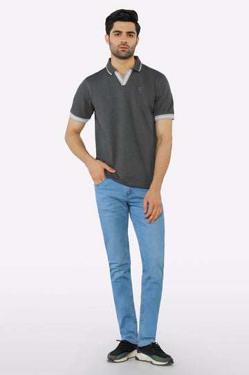 Charcoal Jacquard Collar Polo