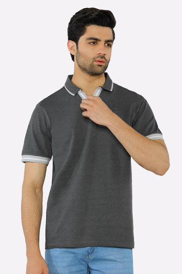 Charcoal Jacquard Collar Polo