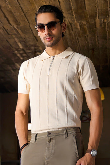 Off White Flat Knit Polo