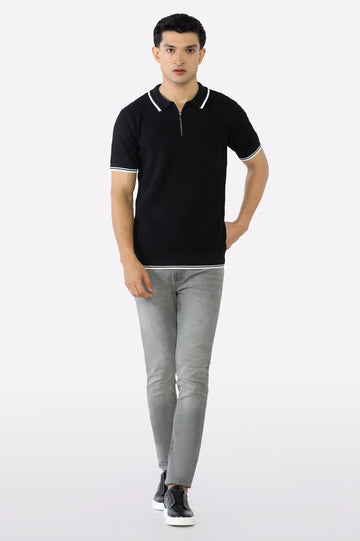 Black Flat Knit Polo