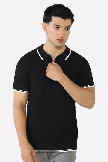Black Flat Knit Polo