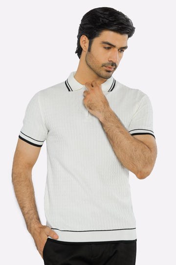 White Flat Knit Polo