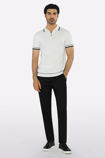 White Flat Knit Polo