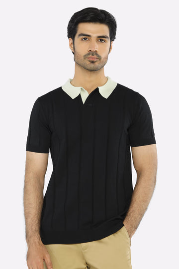 Black Flat Knit Polo