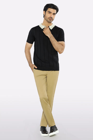 Black Flat Knit Polo